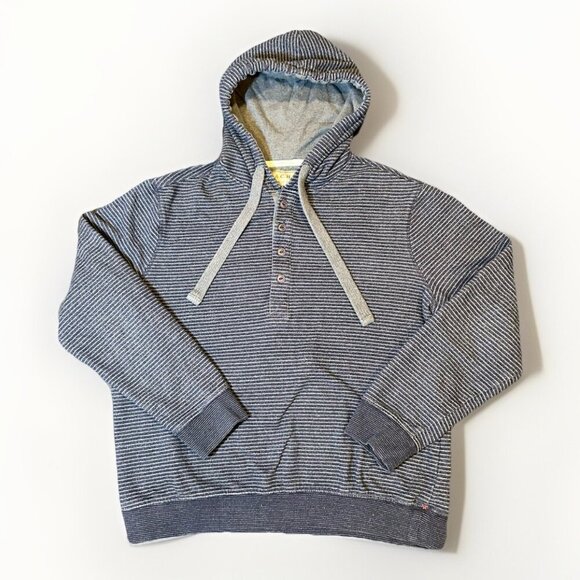 Jachs New York Navy Sustainable Fleece Hooded Henley Striped Size Medium - Picture 2 of 9
